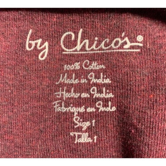 Chicos Top Womens Size 0 Long Sleeve Burgundy Soft Jersey Cotton Small - Picture 2 of 3